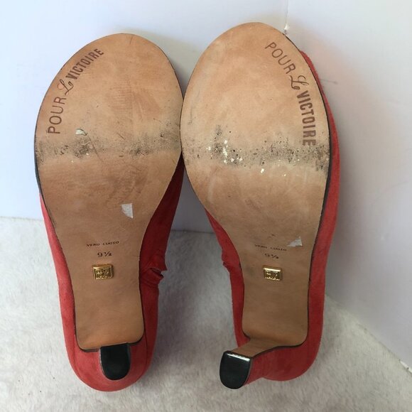 Pour La Victoire Orange Red Suede Peep Toe Platform High Heel Bootie Size 9.5 - Picture 8 of 15